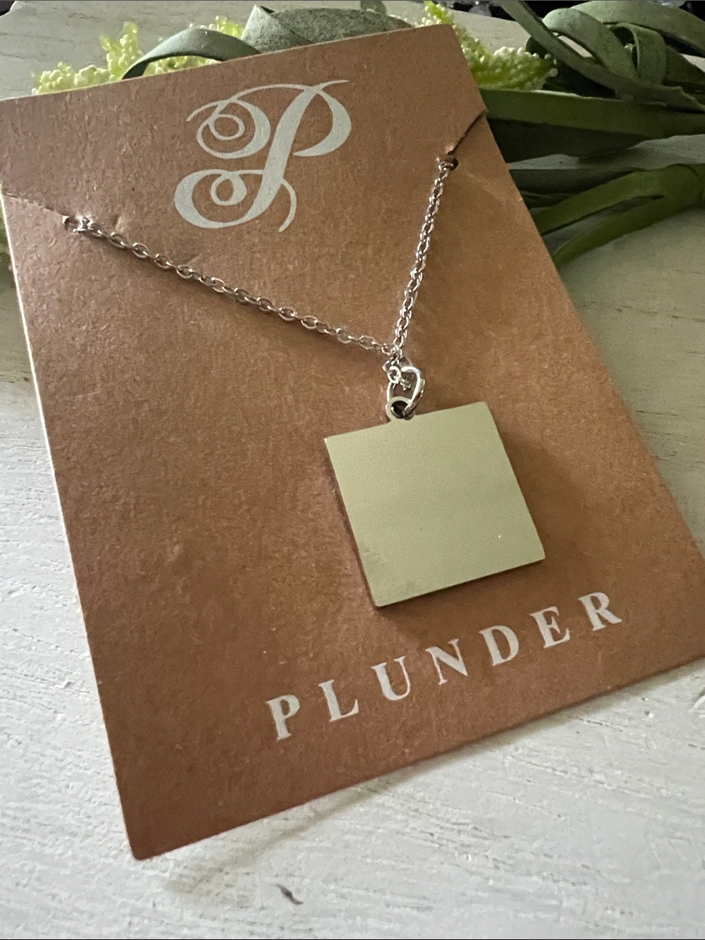 Plunder silver tone blank charm necklace —can be engraved